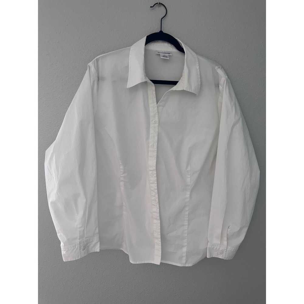 TravelSmith Womens 2X White Button Down Shirt Long Sleeve Cotton Stretch 4289